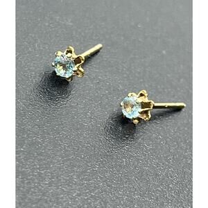 14k Yellow Gold and Blue Spinel Stud‎ Earrings 3mm .43g
